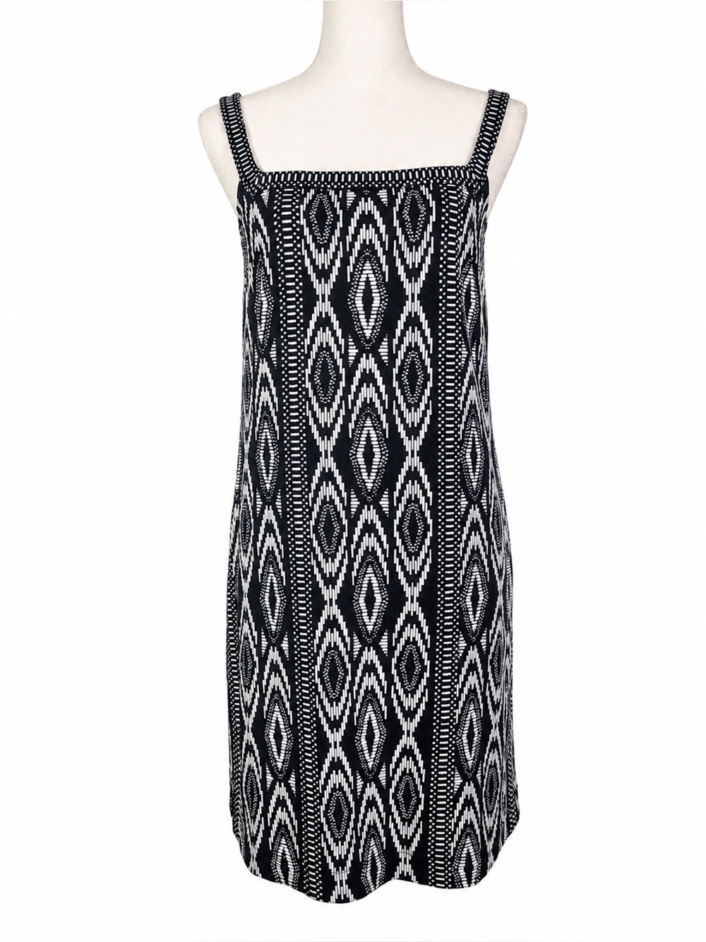 White House Black Market Black & White Geometric Print Sleeveless A-Line Dress